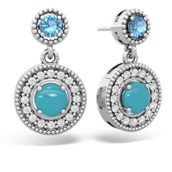 Blue Topaz Halo Dangle 14K White Gold earrings E5319