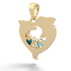 Blue Topaz Dolphin Heart 14K Yellow Gold pendant P5820