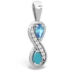 Blue Topaz Diamond Infinity 14K White Gold pendant P5390