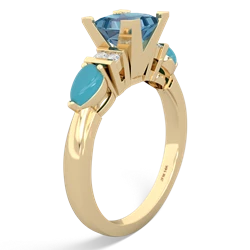 Blue Topaz 6Mm Princess Eternal Embrace Engagement 14K Yellow Gold ring C2002