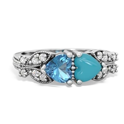 Blue Topaz Diamond Butterflies 14K White Gold ring R5601