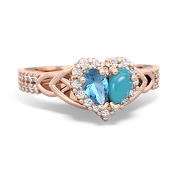 Blue Topaz Celtic Knot Two Hearts As One 14K Rose Gold ring R2644HRT