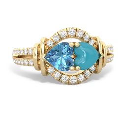 Blue Topaz Art-Deco Keepsake 14K Yellow Gold ring R5630