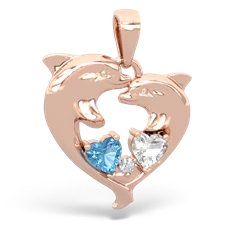 Blue Topaz Dolphin Heart 14K Rose Gold pendant P5820