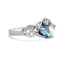 Blue Topaz 'One Heart' Celtic Knot Claddagh 14K White Gold ring R5322