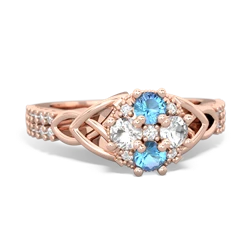 Blue Topaz Celtic Knot Cluster Engagement 14K Rose Gold ring R26443RD