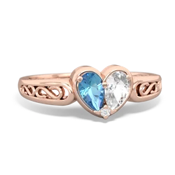 Blue Topaz Filligree 'One Heart' 14K Rose Gold ring R5070