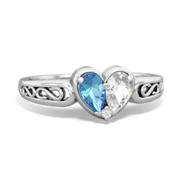 Blue Topaz Filligree 'One Heart' 14K White Gold ring R5070