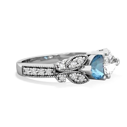 Blue Topaz Diamond Butterflies 14K White Gold ring R5601