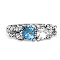 Blue Topaz Diamond Butterflies 14K White Gold ring R5601