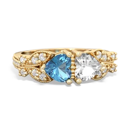 Blue Topaz Diamond Butterflies 14K Yellow Gold ring R5601