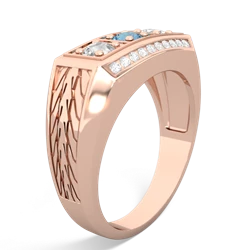 Blue Topaz Three Stone Tire Tread Men's 14K Rose Gold ring R0520