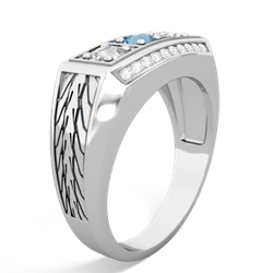 Blue Topaz Three Stone Tire Tread Men's 14K White Gold ring R0520