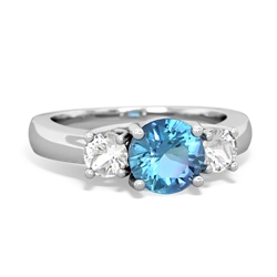 Blue Topaz Three Stone Round Trellis 14K White Gold ring R4018