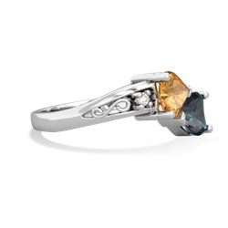 Citrine Snuggling Hearts 14K White Gold ring R2178