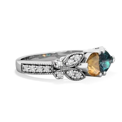 Citrine Diamond Butterflies 14K White Gold ring R5601