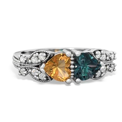 Citrine Diamond Butterflies 14K White Gold ring R5601