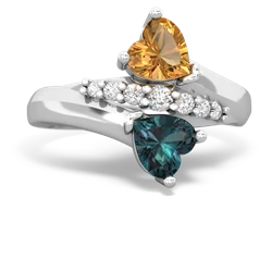 Citrine Heart To Heart 14K White Gold ring R2064