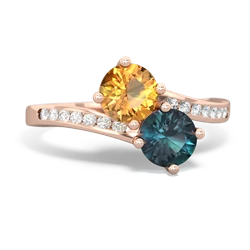 Citrine Channel Set Two Stone 14K Rose Gold ring R5303