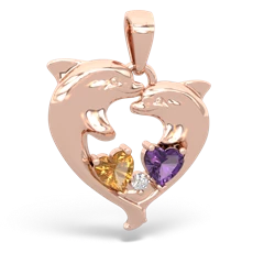 Citrine Dolphin Heart 14K Rose Gold pendant P5820