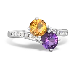 Citrine Channel Set Two Stone 14K White Gold ring R5303