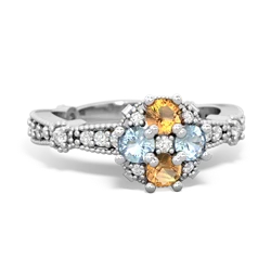 Citrine Sparkling Tiara Cluster 14K White Gold ring R26293RD