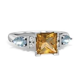 Citrine 6Mm Princess Eternal Embrace Engagement 14K White Gold ring C2002