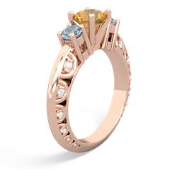 Citrine Art Deco Eternal Embrace Engagement 14K Rose Gold ring C2003