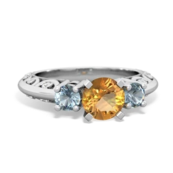 Citrine Art Deco Eternal Embrace Engagement 14K White Gold ring C2003