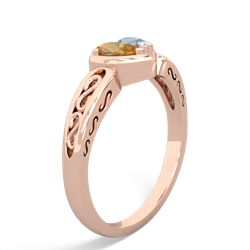 Citrine Filligree 'One Heart' 14K Rose Gold ring R5070