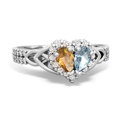 Citrine Celtic Knot Two Hearts As One 14K White Gold ring R2644HRT