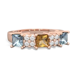 Citrine Three Stone Diamond Cluster 14K Rose Gold ring R2592