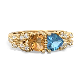 Citrine Diamond Butterflies 14K Yellow Gold ring R5601