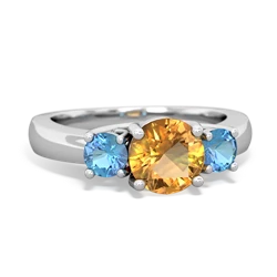 Citrine Three Stone Round Trellis 14K White Gold ring R4018