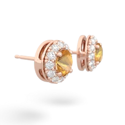 Citrine Diamond Halo 14K Rose Gold earrings E5370