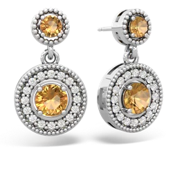 Citrine Halo Dangle 14K White Gold earrings E5319