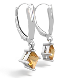 Citrine 6Mm Princess Lever Back 14K White Gold earrings E2789