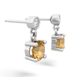 Citrine Diamond Drop 6Mm Round 14K White Gold earrings E1986