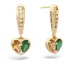 Citrine Filligree Heart 14K Yellow Gold earrings E5070