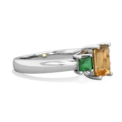 Citrine Three Stone Emerald-Cut Trellis 14K White Gold ring R4021