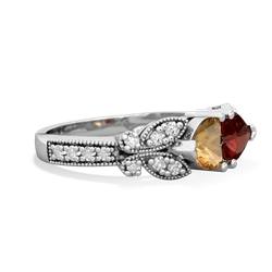 Citrine Diamond Butterflies 14K White Gold ring R5601