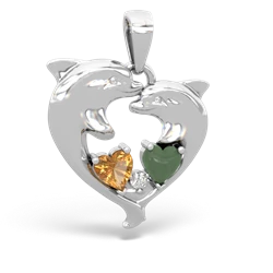 Citrine Dolphin Heart 14K White Gold pendant P5820