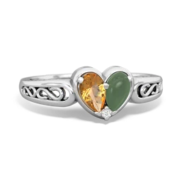 Citrine Filligree 'One Heart' 14K White Gold ring R5070