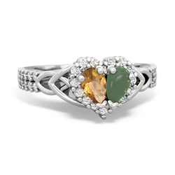 Citrine Celtic Knot Two Hearts As One 14K White Gold ring R2644HRT