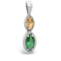 Citrine Antique-Style Halo 14K White Gold pendant P5700