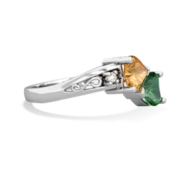 Citrine Snuggling Hearts 14K White Gold ring R2178