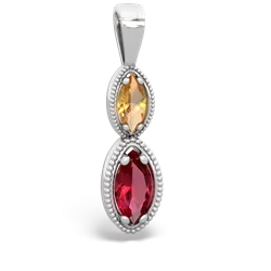 Citrine Antique-Style Halo 14K White Gold pendant P5700