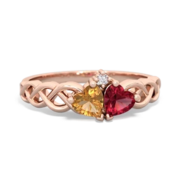 Citrine Heart To Heart Braid 14K Rose Gold ring R5870