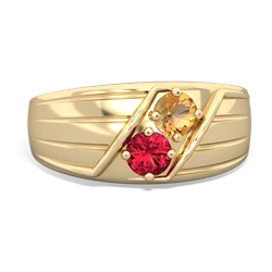 Citrine Men's Streamline 14K Yellow Gold ring R0460