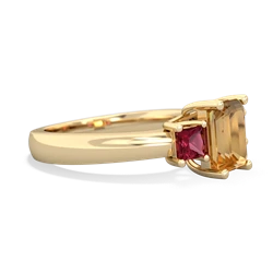 Citrine Three Stone Emerald-Cut Trellis 14K Yellow Gold ring R4021